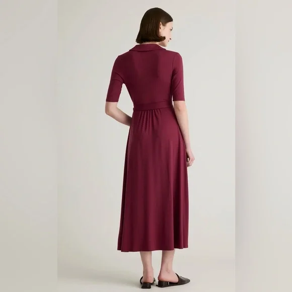 Quince Tencel Jersey Midi Wrap Dress Wine Small NWT - Picture 3 of 7
